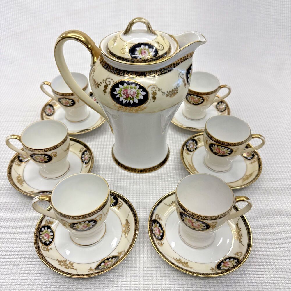 Noritake Antique Chocolate Pot, Lid, 6 Cups, 6 Saucers - EUC - Complete 14pc set